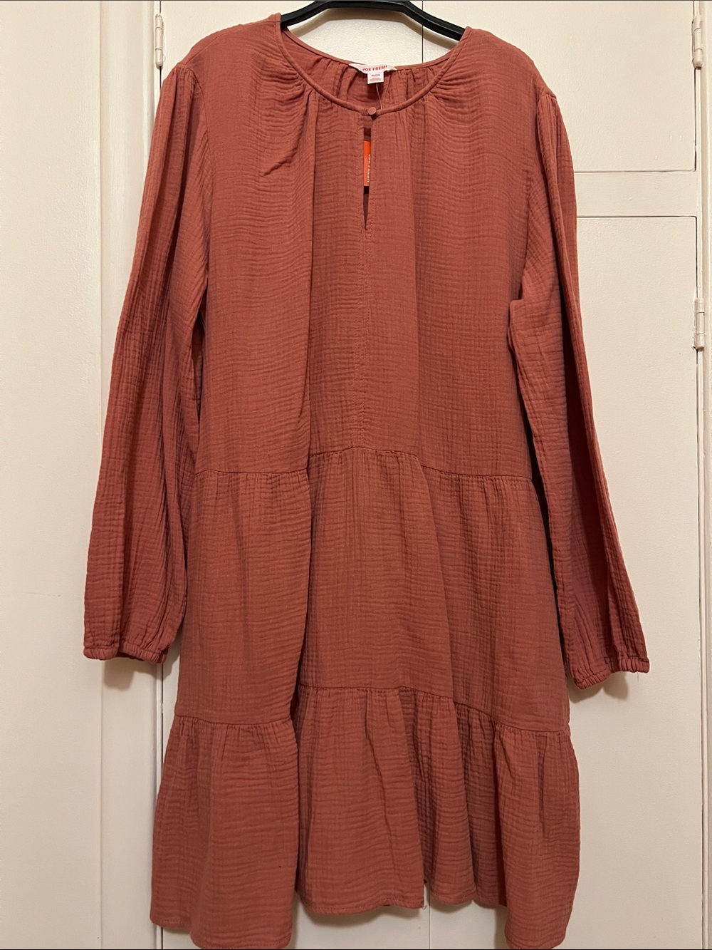 NWT Long-Sleeve Tiered Cotton Gauze Dress in Rust